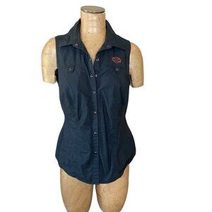 Harley Davidson Women's Snap Sleeveless Logo Shirt Black Sz M #141R